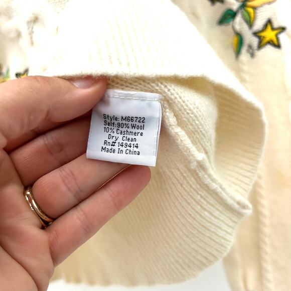 Johnny Was Wonder Years Cable Knit Embroidered Sweater Wool Cashmere Small - Picture 7 of 11